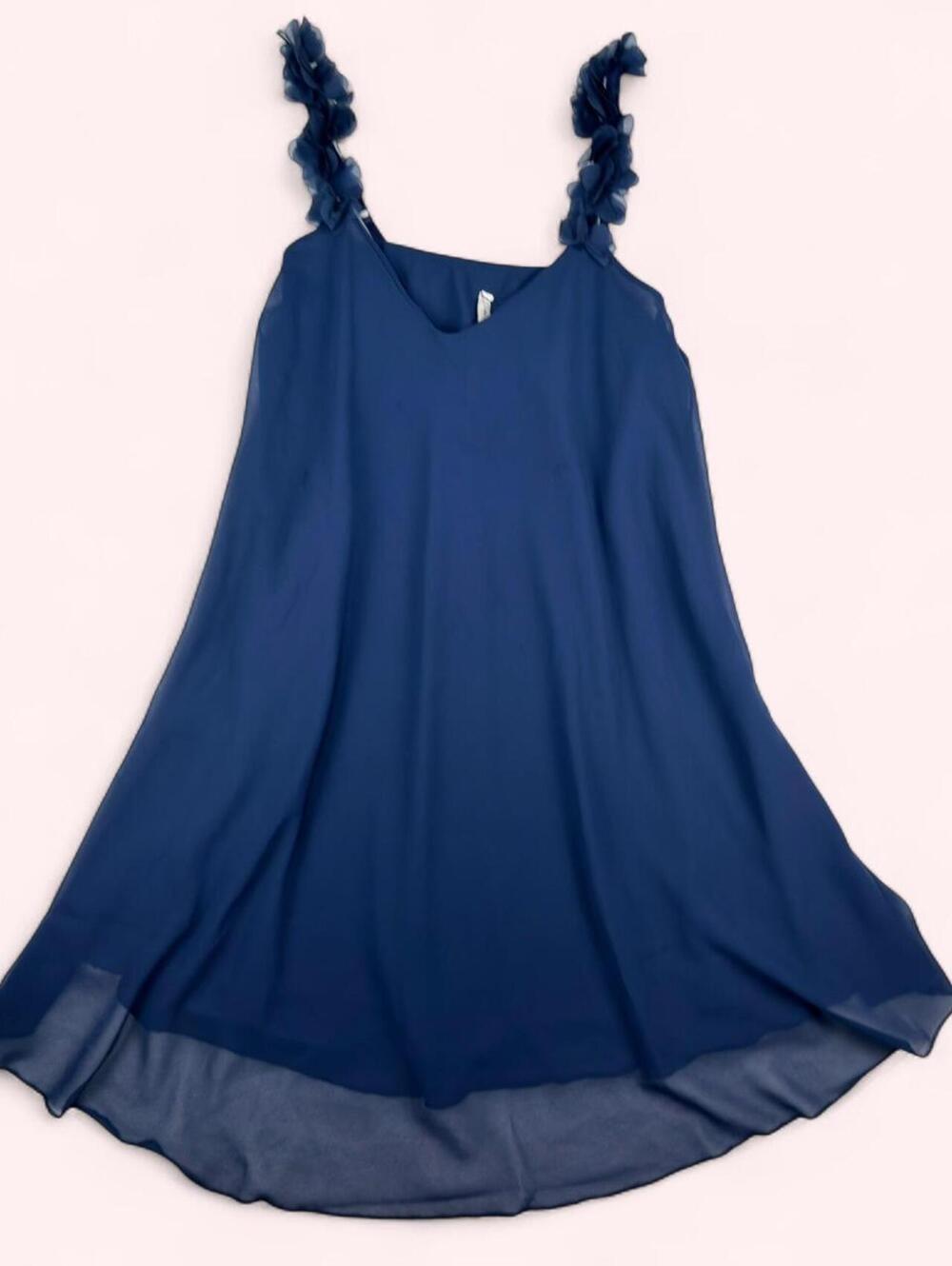 Euro navy blue flowy dress with ruffle straps